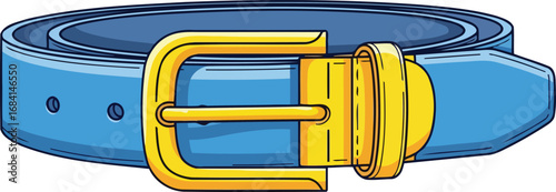 stylish blue leather belt with golden buckle fashion accessory illustration