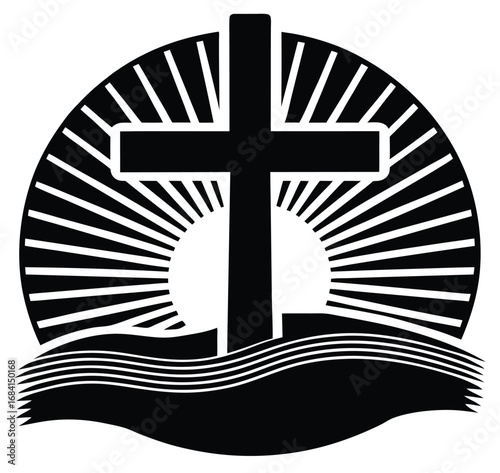Monochromatic Christian Cross Symbol:  Hope, Faith, and Resurrection Graphic Design Element.