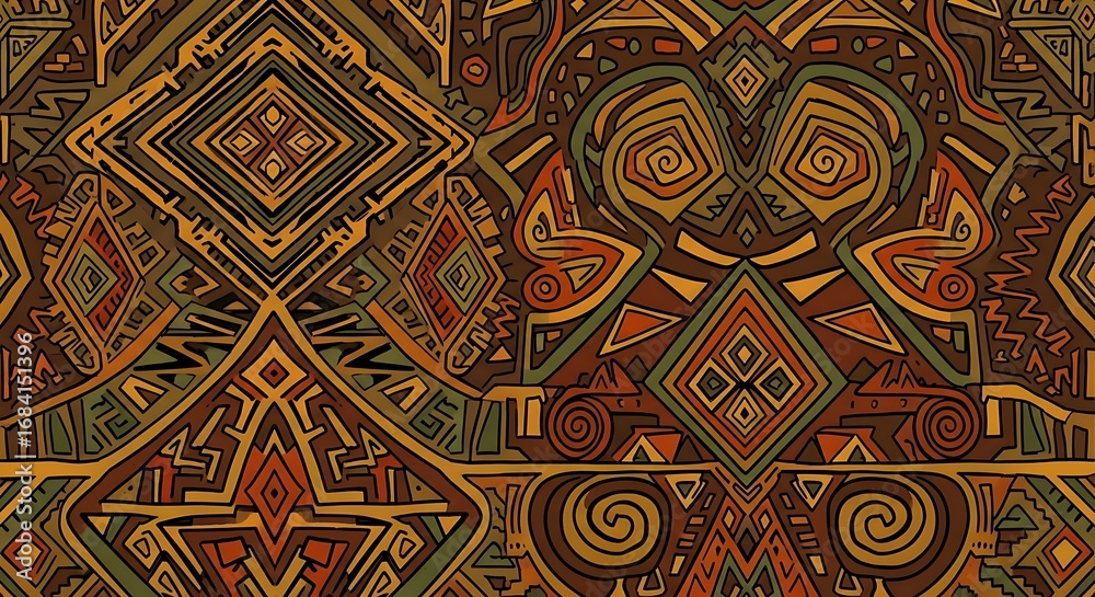 custom made wallpaper toronto digitalIntricate Earth-Toned Tribal Textile Design: Geometric Patterns and Spirals in Warm Hues