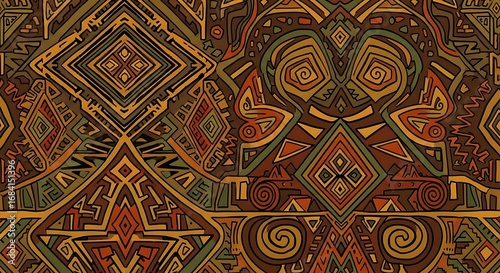 Wallpaper Mural Intricate Earth-Toned Tribal Textile Design: Geometric Patterns and Spirals in Warm Hues Torontodigital.ca