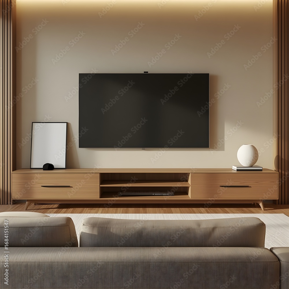 Fototapeta premium Modern Living Room Entertainment Center: Minimalist Design