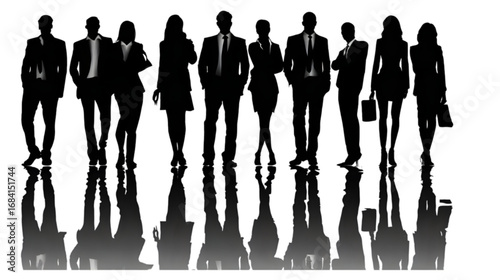 Silhouettes of a professional business team standing in a line.