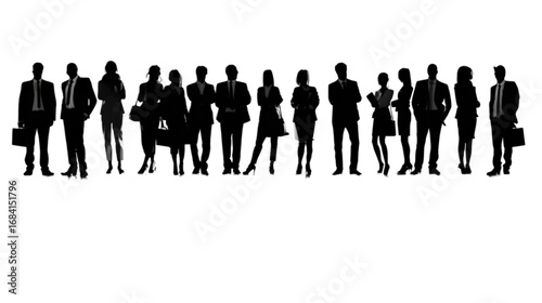 Group of professional business people silhouettes standing in a row.