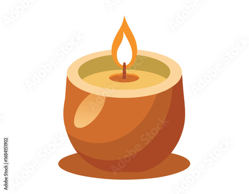 Hand poured soy candle in a terracotta jar vector illustration