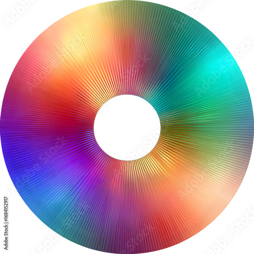 Abstract circular rainbow spectrum with fine radial lines.