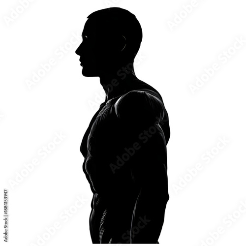 Profile silhouette of a strong muscular athletic man.