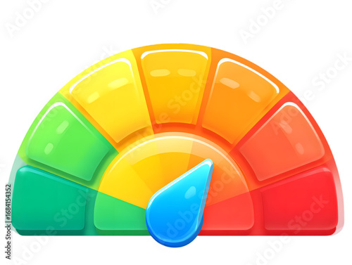 Colorful semi circular performance indicator gauge icon.