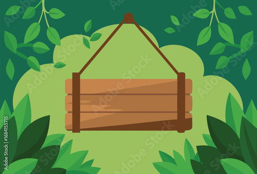Rustic wooden signboard hanging in a natural outdoor setting