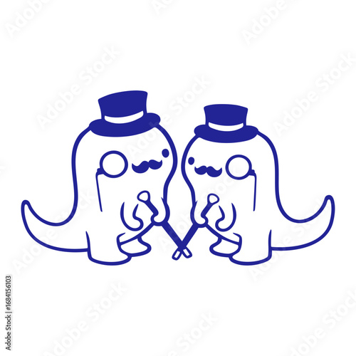 2 Dinosaur Friends Sir Gentleman Mr. rich Monocle Glasses Top Hat Team