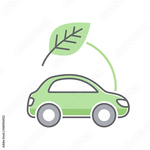 Electric car outline style green color leaf above eco friendly transportation sustainable technology