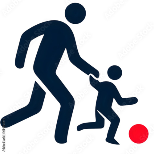 Simple silhouette icon of a parent and child playing with a ball.
