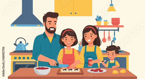 National ants on a log day september 10 family cooking together in kitchen illustration happy family time food preparation home cooking lifestyle scene vector