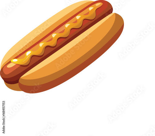 Illustration of a hot dog with mustard and a bun