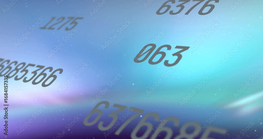 Fototapeta premium Floating 3D numeric characters drifting in digital data space, with codes 063 1275 6376 6685566