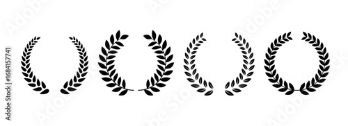 Wallpaper Mural Black retro laurel wreaths set. Circle winner trophy decor elements for award banner, emblem, label, badge. Round branches with leaves collection. Vintage Greek olive foliate ornaments pack. Vector Torontodigital.ca