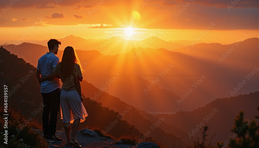 Fototapeta premium Romantic Mountain Sunset View