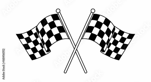 Two Crossed Checkered Flags Signaling the Start or Finish of a Competitive Race Event Showcasing Speed and Victory for Participants
