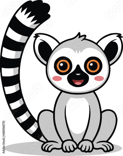 Vector art of adorable ringtailed lemur cartoon sitting this charming illustration captures the playful nature of the madagascan primate, ideal for childrens books, educational resources, and animalth