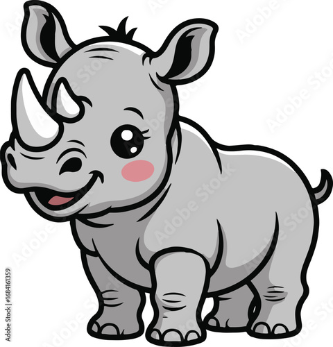 Vector art of cute rhino cartoon character adorable rhino with happy face, big eyes and rosy cheeks vector illustration of a rhino for kids funny african animal