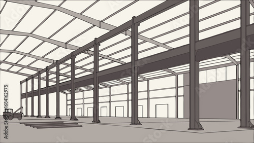 Empty Industrial Building Under Construction.