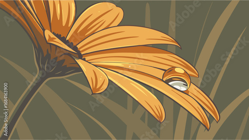 A Delicate Orange Flower with a Dewdrop.