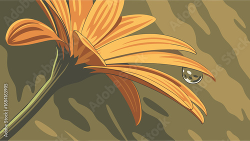 Flower with a water drop and background illustration.
