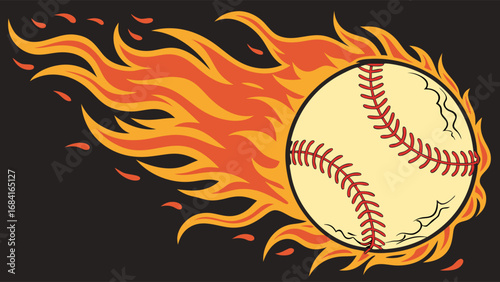 Baseball on fire cartoon design sports illustration.