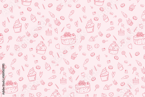 Pink Holiday Party Seamless Pattern. Doodle – Vector Illustration. EPS