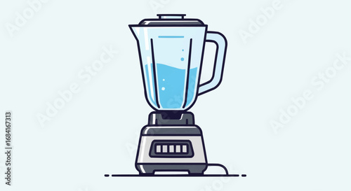 Illustration of a blender filled with water, a kitchen appliance for blending food and drinks.