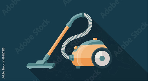 Illustration of a modern orange and blue vacuum cleaner.
