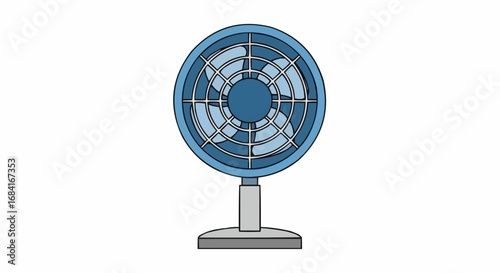 A simple illustration of a blue desk fan.