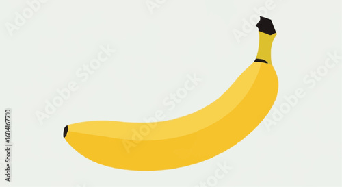A single ripe yellow banana with a black stem on a light background, depicted in a simple graphic style.