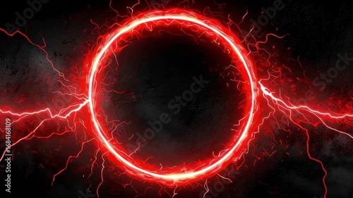 Glowing Red Plasma Circle with Electric Arcs Creates Striking Visual Effect, Evoking Dynamic Energy and Intense Power in Vibrant Colors