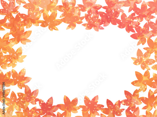 秋の紅葉のイメージの背景素材。水彩風テクスチャー。紅葉の葉っぱのシルエット。ふんわりした光の輝き。コピースペース。
