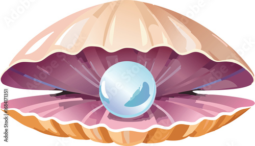 Open Clam Shell with Shiny Pearl Inside Isolated