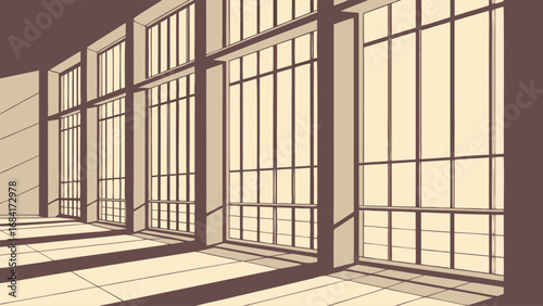 Wallpaper Mural Illustration of Interior with Large Windows and Sunlight. Torontodigital.ca