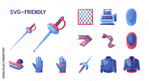 Fencing equipment and apparel vector illustration set up