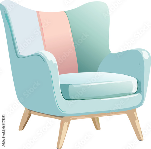 Modern Pastel Armchair Isolated in Vector Style