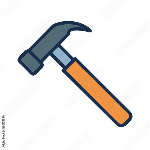 Vector art of a simple flat illustration of a hammer with an orange handle, isolated on a white background