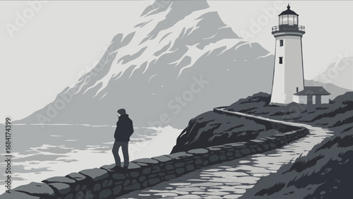 Lighthouse and Seascape Illustration.