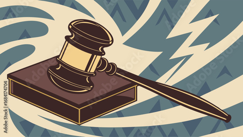 Gavel on Sound Block Justice Law Legal Abstract Background Design Illustration.
