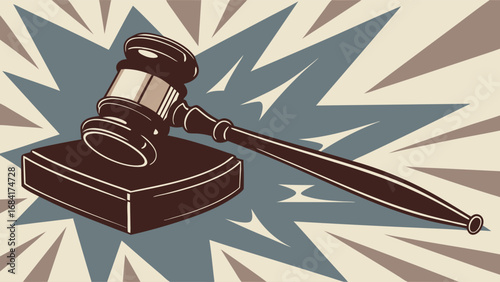 Retro Illustration of a Gavel on a Sound Block.