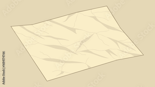 Crinkled Paper Texture Crumpled Beige Sheet Vintage Paper Background for Design Textured Paper Illustration Old Paper Mockup Wrinkled Paper Surface Vector Illustration of a Creased Sheet.