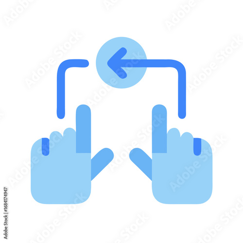 Vector art of two blue hands performing a left swipe gesture on a digital interface, isolated on a white background