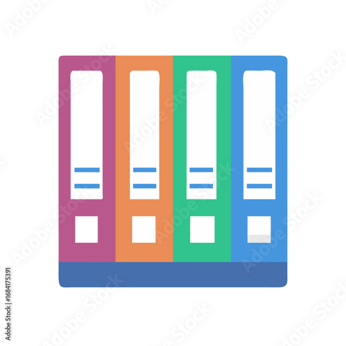 Vector art of a set of four colorful binders stands upright, ready to organize documents in an office setting