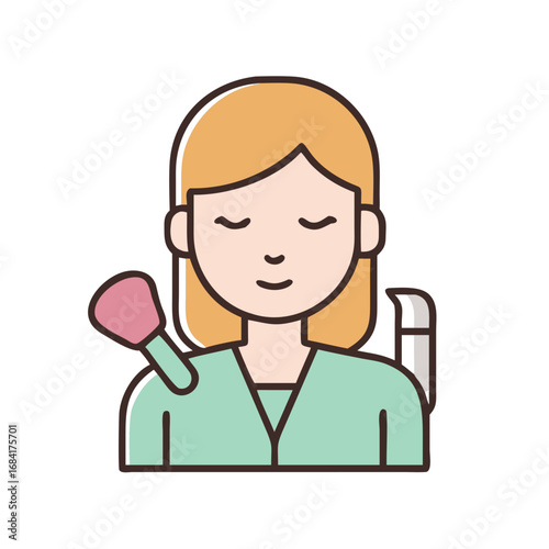 Vector art of a woman with closed eyes and a makeup brush, representing a beauty artist