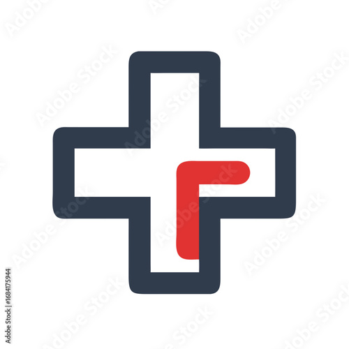 Vector art of a stylized medical cross symbol with a red accent, representing healthcare and wellness