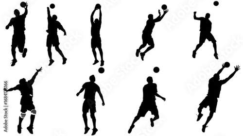 Collection of Basketball Player Silhouettes in Various Action Poses.