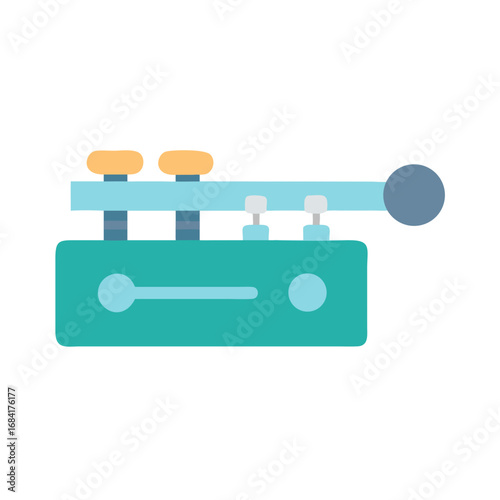 Vector art of a stylized illustration of a blue and teal trumpet with orange and white valves, isolated on a white background