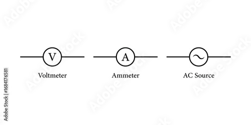 Voltmeter Ammeter and AC Source Symbol.